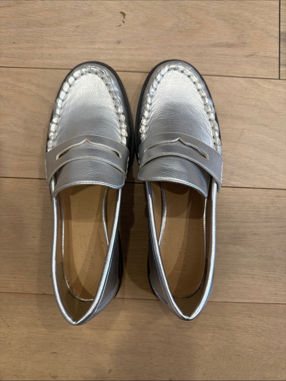 LOFT Metallic Silver Penny Loafers